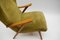 Italian Wood and Fabric Wingback Armchair, 1950s 12