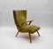 Italian Wood and Fabric Wingback Armchair, 1950s 5