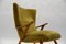 Italian Wood and Fabric Wingback Armchair, 1950s 10