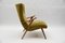 Italian Wood and Fabric Wingback Armchair, 1950s 4