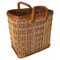 Vintage French Wicker Basket in Gold Color Stitched Leather, France, 1970s 2