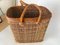 Vintage French Wicker Basket in Gold Color Stitched Leather, France, 1970s 14