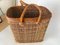 Vintage French Wicker Basket in Gold Color Stitched Leather, France, 1970s 30