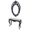 Black Wooden Console Table in White Marble with Mirror, Set of 2 3