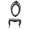 Consolle in legno nero in marmo bianco con specchio, set di 2, Immagine 4