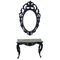 Black Wooden Console Table in White Marble with Mirror, Set of 2 2