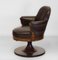 Antique Leather and Walnut Swivel Railway Pullman Carriage Club Chair, 1870s 12