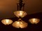 Art Deco French3-Arm Chandelier with Glass Shades from Atelier Petitot, 1940s 4