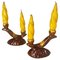 French Candleholder Ceramic with Yellow Candles, France, 1970s, Set of 4 1