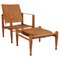 Safari Chair with Ottoman attributed to Kaare Klint for Rud Rasmussen, 1960s, Set of 2 1