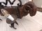Vintage French Rams Head Light in Carved Wood and Iron, 1970s 11