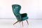 Wingback Armchair in Teal Velvet by Carl-Gustav Hiort by Ornäs, Finland, 1952 1