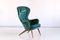 Wingback Armchair in Teal Velvet by Carl-Gustav Hiort by Ornäs, Finland, 1952, Image 1