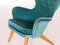Wingback Armchair in Teal Velvet by Carl-Gustav Hiort by Ornäs, Finland, 1952 7