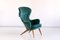Wingback Armchair in Teal Velvet by Carl-Gustav Hiort by Ornäs, Finland, 1952 8