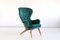 Wingback Armchair in Teal Velvet by Carl-Gustav Hiort by Ornäs, Finland, 1952 3