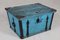 Antique Swedish Campaign Chest with Patinated Blue Paint and Iron, 1850s 1