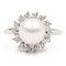 Vintage 18k White Gold Pearl and Diamond Flower Ring, 1960s 4