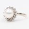 Vintage 18k White Gold Pearl and Diamond Flower Ring, 1960s 1