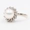 Vintage 18k White Gold Pearl and Diamond Flower Ring, 1960s, Image 1