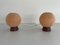 Teak Ball Bedside Lamps with Fabric Shades from Temde, Germany, 1960s, Set of 2 2
