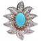 Bague Fleur en Or Rose et Argent Turquoise et Diamants, 1960s 1