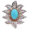 Rose Gold and Silver Flower Ring in Turquoise and Diamonds, 1960s 1