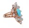 Rose Gold and Silver Flower Ring in Turquoise and Diamonds, 1960s 2