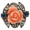 Coral, Sapphires, Diamonds, Rose Gold and Silver Ring 1