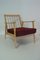Vintage Beech & Red Fabric Easy Chair, Image 1