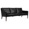 Three Seater Sofa in Original Black Leather and Rosewood attributed to Kurt Østervig, 1960s 1