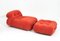 Soriana Chaise Lounge with Ottoman in Red by Tobia & Afra Scarpa for Cassina, 1970s, Set of 2 1