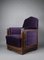 Art Deco Jatoba Wood and Purple Velvet Lounge Chair, 1930 5