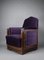 Art Deco Jatoba Wood and Purple Velvet Lounge Chair, 1930, Image 5