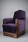 Art Deco Jatoba Wood and Purple Velvet Lounge Chair, 1930 9