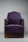Art Deco Jatoba Wood and Purple Velvet Lounge Chair, 1930 3