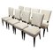 Art Deco Chairs in Black Lacquer in Cream Velour, France, 1930s, Set of 8 1