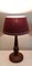 Vintage Table Lamp with Turned Mahogany Foot and Red Fabric Umbrella, 1970s 6