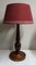 Vintage Table Lamp with Turned Mahogany Foot and Red Fabric Umbrella, 1970s 1