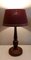 Vintage Table Lamp with Turned Mahogany Foot and Red Fabric Umbrella, 1970s 5