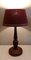 Vintage Table Lamp with Turned Mahogany Foot and Red Fabric Umbrella, 1970s, Image 5