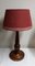 Vintage Table Lamp with Turned Mahogany Foot and Red Fabric Umbrella, 1970s 2