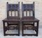 Early 20th Century Spanish Carved Chairs with Wood Seat, 1890s, Set of 2 1