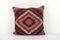Cuscino quadrato geometrico Kilim in lana rossa fatto a mano, Immagine 1
