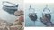 Bosch, Estudios de barcos de pesca, años 70, Pinturas al óleo a bordo, Enmarcado, Juego de 2, Imagen 1