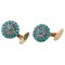 Boutons de Manchette Diamants, Turquoise, Or rose et Argent, Set de 2 1