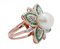 Emeralds, Diamonds, Pearl, Rose Gold and Silver Retrò Ring, Image 1