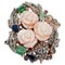 Coral, Emeralds, Sapphires, Diamonds, Rose Gold and Silver Retrò Ring. 1