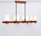 Minimalist Teak and Opal Glass Chandelier attributed to Kaiser, Germany, 1960s 10