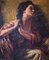 Señorita trenzándose el pelo, óleo sobre lienzo grande, años 50, enmarcado, Imagen 2